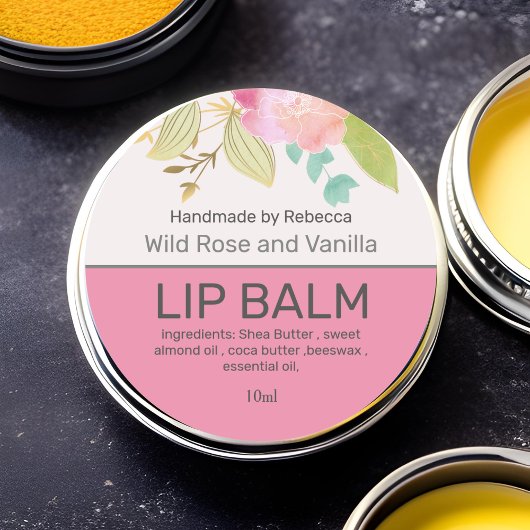 Lip Balm Pink Floral Classic Round Sticker