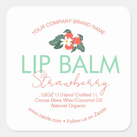Lip Balm Scrub Business Packaging Strawberry Vierkante Sticker (Voorkant)