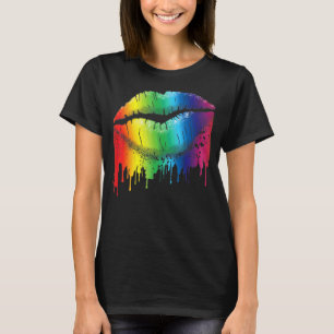 Lip Bite Gay Pride Regenboog Vlag Drip LGBT Lesbis T-shirt