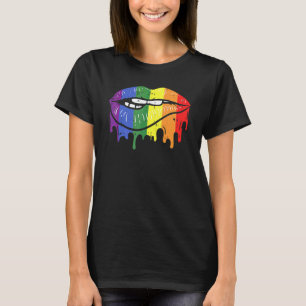 Lip Bite Gay Pride Regenboog Vlag Drip LGBT Lesbis T-shirt