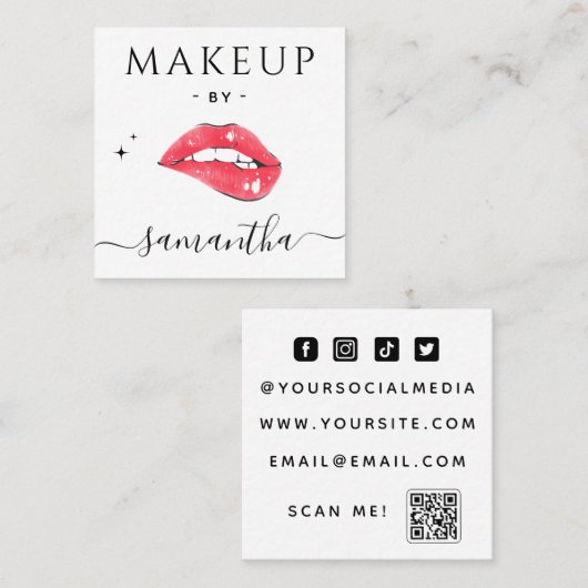 Lip Biting & Sparkles Makeut Artist Qr Code Social Vierkante Visitekaartje (Voorkant / Achterkant)