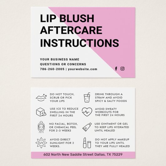 LIP BLOEDZWARE AFTERCARE INSTURCTIES VISITEKAARTJE (Voorkant /achterkant)