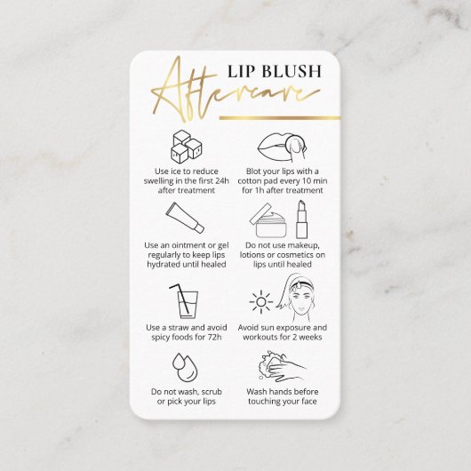 Lip Blush Care Instructies White & Gold PMU Logo Visitekaartje (Voorkant)