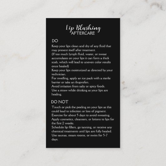 Lip Blush Nazorg Kaart w / Dubbelzijdig ontwerp Visitekaartje (Achterkant)