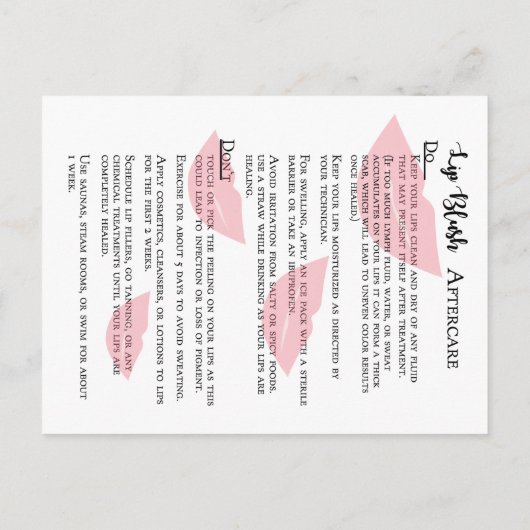 Lip Blush-stadia van genezing en nazorg Briefkaart (Achterkant)