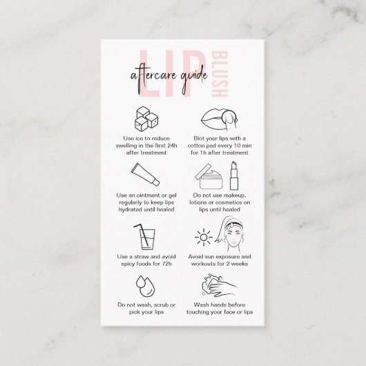 Lip Blushing Nazorg Instructies Roze schoonheid Visitekaartje (Voorkant)