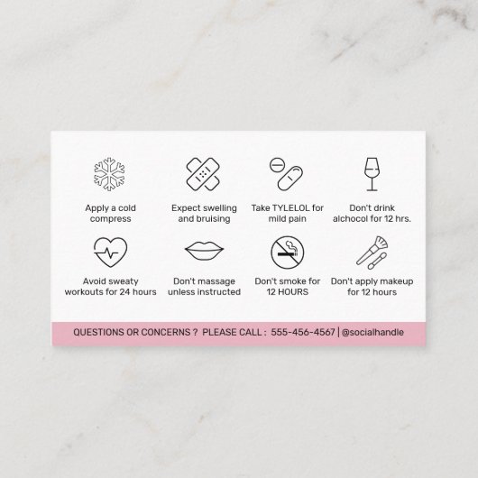 Lip Filler Botox Aftercare Instructions Editable B Visitekaartje (Achterkant)