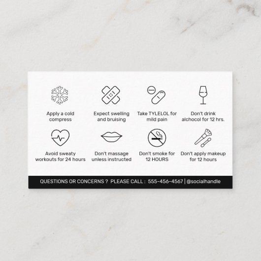 Lip Filler Botox Aftercare Instructions Editable Visitekaartje (Achterkant)