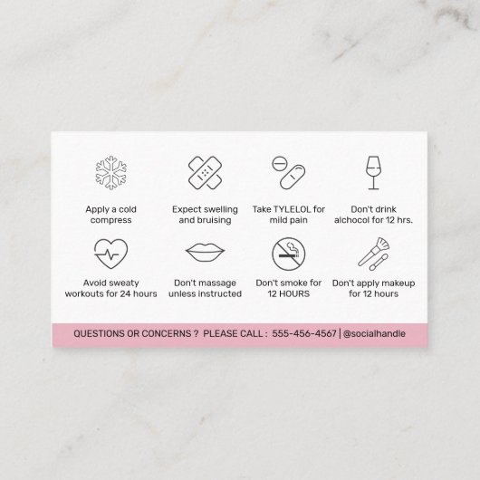 Lip Filler Botox Aftercare Instructions Editable Visitekaartje (Achterkant)