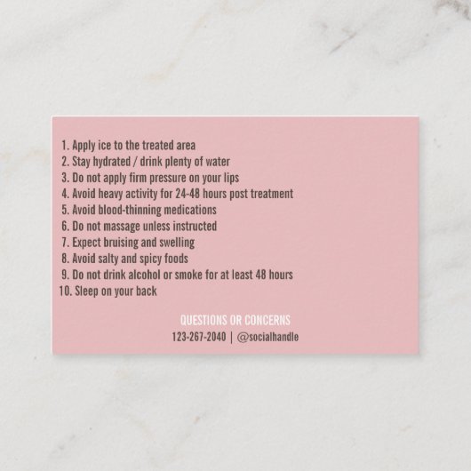 Lip Filler Natercare Visitekaartje (Achterkant)