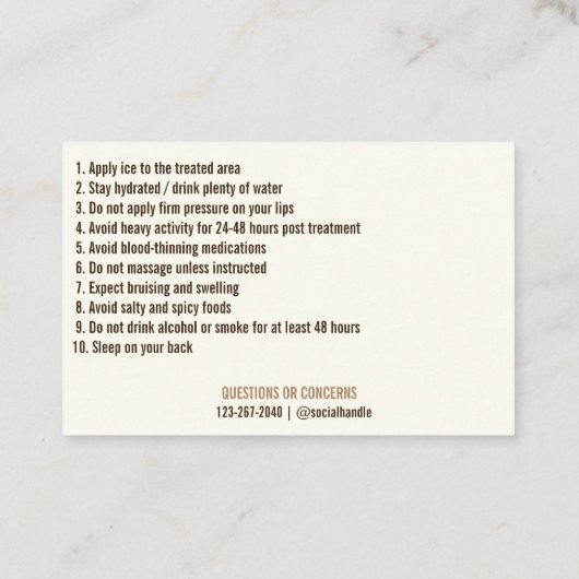 Lip Filler Natercare Visitekaartje (Achterkant)