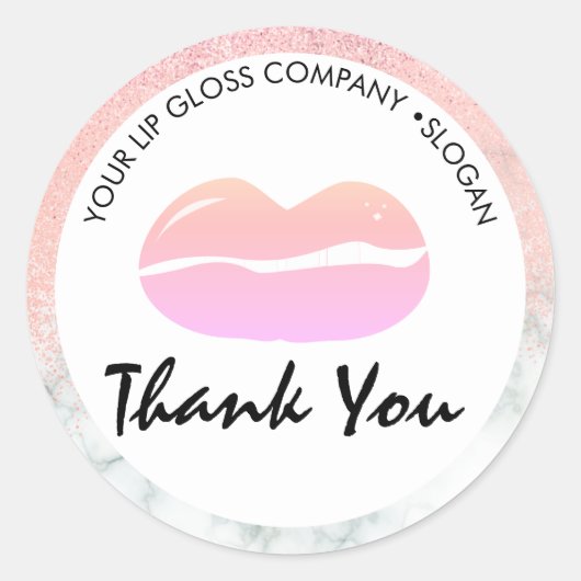 Lip Gloss Business Logo Marble Glitter Ronde Sticker (Voorkant)