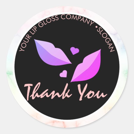 Lip Gloss Business Logo Marble Rainbow Ronde Sticker (Voorkant)