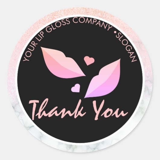 Lip Gloss Business Logo Marmer Glitter Pink Ronde Sticker (Voorkant)