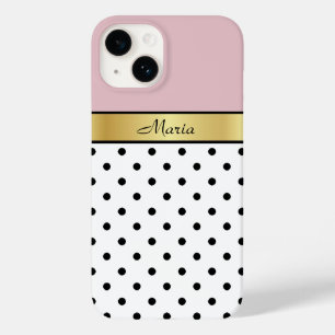 Lip Gloss Pink, White Black Polka Dots, Gold Name Case-Mate iPhone Case