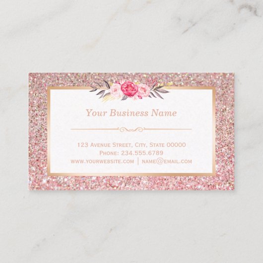 Lip Loyalty Kaart | Roze Bloemen Roos Gouden Glitt (Achterkant)