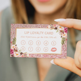 Lip Loyalty Kaart | Roze Bloemen Roos Gouden Glitt