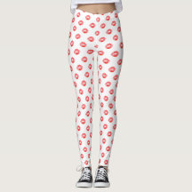 Lip Print Leggings White Red kiss Pants