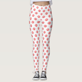 Lip Print Leggings White Red kiss Pants