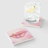 Lip Stone Onderzetters in roze en goudkleur (Zijkant)