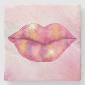 Lip Stone Onderzetters in roze en goudkleur (Voorkant)