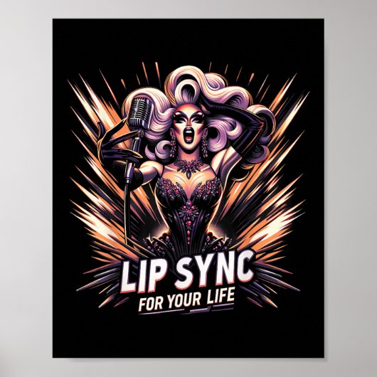 Lip Sync voor je leven Drag Queen Grappig Graphic Poster (Voorkant)