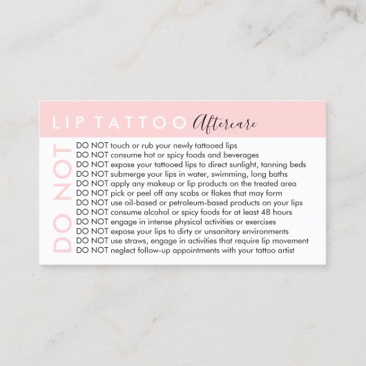 Lip tattoo vermijdt adviezen nazorg visitekaartje (Achterkant)