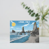Lipari Italië Beach Ocean Rocks Waterverf Reizen Briefkaart (Staand voorkant)