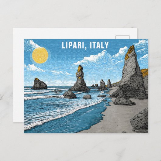 Lipari Italië Beach Ocean Rocks Waterverf Reizen Briefkaart (Voorkant / Achterkant)