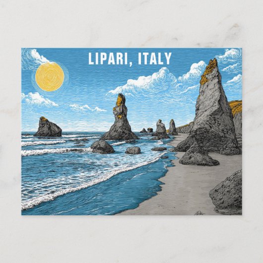 Lipari Italië Beach Ocean Rocks Waterverf Reizen Briefkaart (Voorkant)