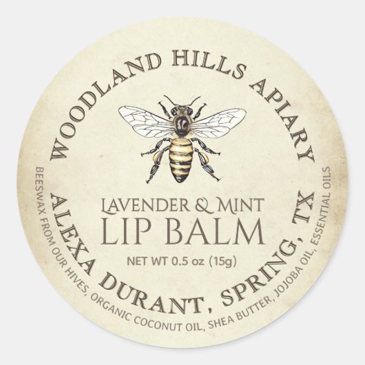 Lipbalsem Queen Bee op verouderd perkament Ronde Sticker (Voorkant)
