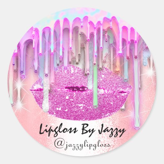 Lipgloss make-up druppels verpakking roze druppels ronde sticker (Voorkant)