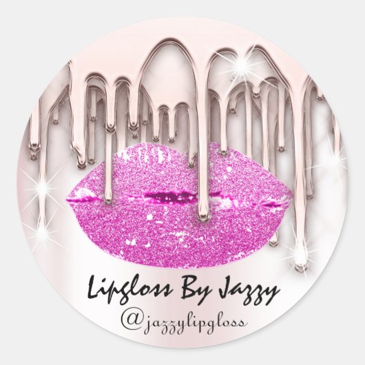 Lipgloss make-up druppels verpakking roze roos ronde sticker (Voorkant)