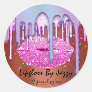 Lipgloss Make-up Roze Bruine Drip Glitter Cosmetic Ronde Sticker