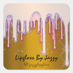 Lipgloss make-up roze gele mosterd druppels vierkante sticker