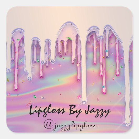 Lipgloss Make-up Roze Rose Drips Holografie Vierkante Sticker (Voorkant)