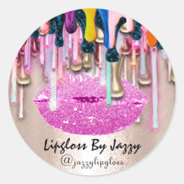 Lipgloss Makeup druppelt het Roos Roze druppels in Ronde Sticker