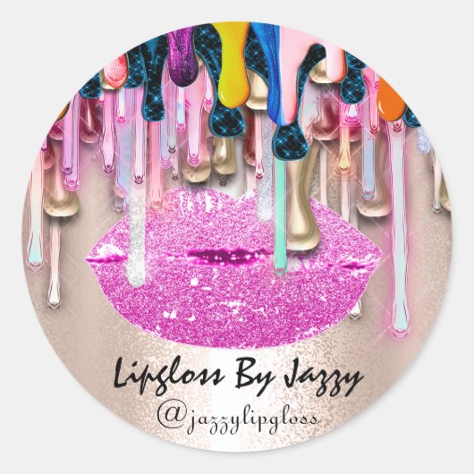 Lipgloss Makeup druppelt het Roos Roze druppels in Ronde Sticker (Voorkant)