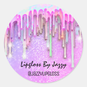Lipgloss Makeup druppelt roze cosmetica in Ronde Sticker