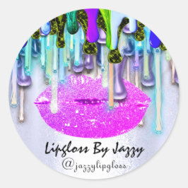 Lipgloss Makeup druppelt roze druppels blauw Ronde Sticker