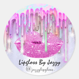 Lipgloss Makeup druppelt roze druppels blauw Ronde Sticker