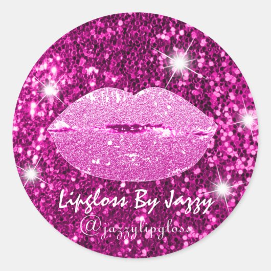 Lipgloss Makeup Packaging Pink Girly Glitter Ronde Sticker (Voorkant)
