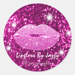 Lipgloss Makeup Packaging Pink Girly Glitter Ronde Sticker