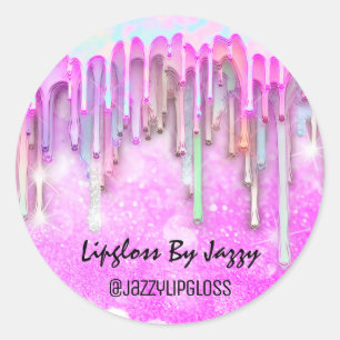 Lipgloss Makeup pakt roze glitter in Ronde Sticker