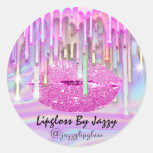 Lipgloss Makeup pakt roze holograaf 1 Ronde Sticker