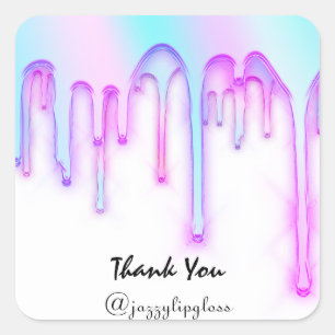 Lipgloss Makeup Pink Unicorn Drip Holograaf White Vierkante Sticker