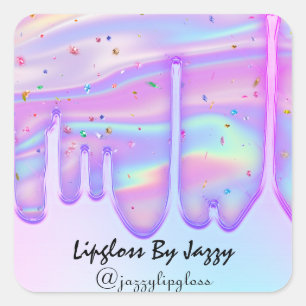 Lipgloss Makeup roze blauwe schijven holografisch Vierkante Sticker