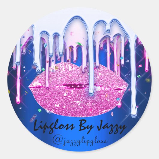 Lipgloss Makeup roze Bluei Drip Packaging Glam Ronde Sticker (Voorkant)