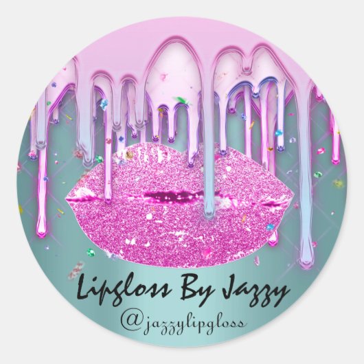Lipgloss Makeup roze groene druppelverpakking Ronde Sticker (Voorkant)