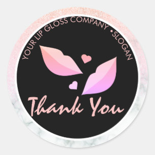 Lipgloss Zakelijke Logo Marmer Glitter Roze Ronde Sticker